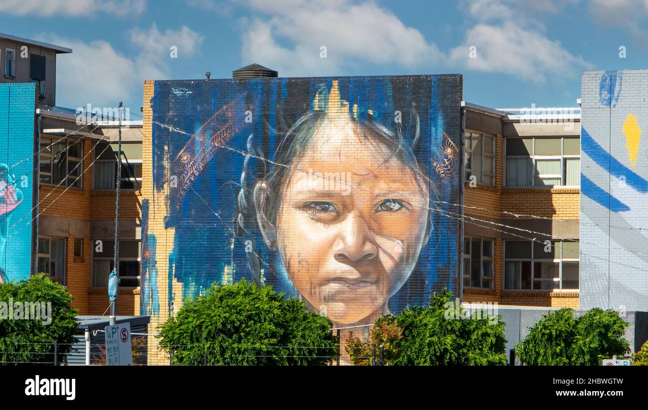Burmese Girl Street Art, Benalla, Victoria, Australia Stock Photo