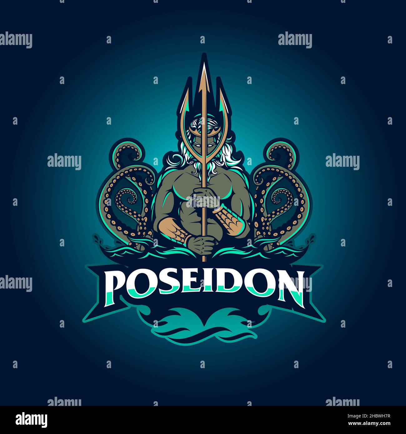 Poseidon e-sport insignia vector format for e-sport symbol t-shirt print design element or any other purpose Stock Vector