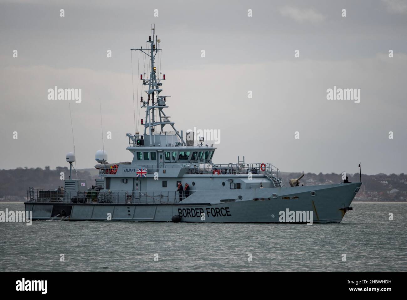 The UK Border Force cutter HMC Valiant inbound to Portsmouth Harbour, UK on the 9th December 2021. Stock Photo
