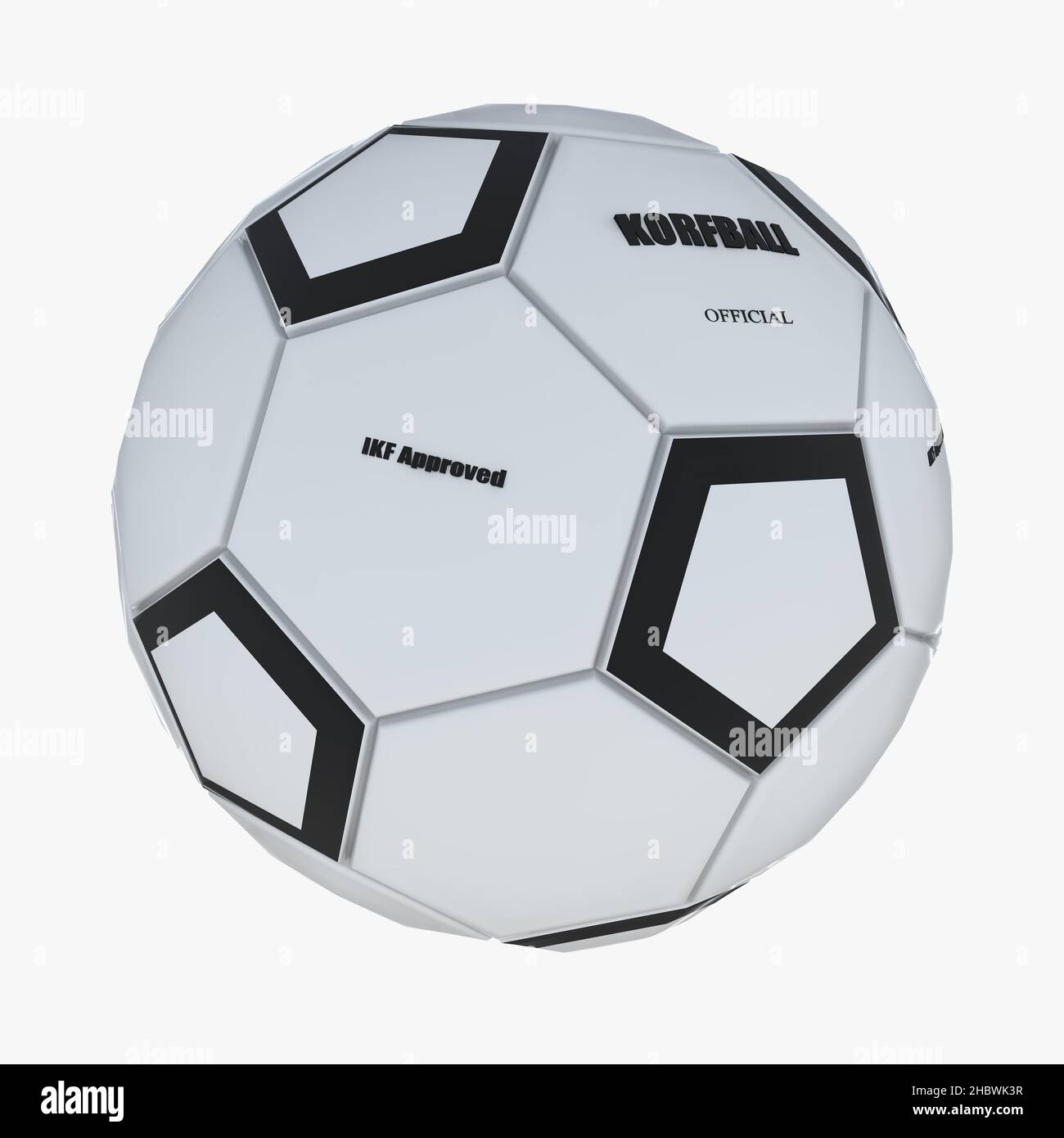 A 3D render of a black and white soccer ball on an isolated white ...