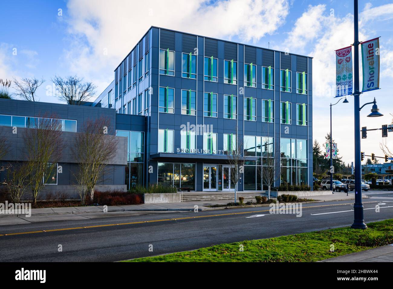 Shoreline, WA, USA - December 19, 2021l Shoreline City Hall building in the community north of Seattle in King County on the Snohomish County line Stock Photo