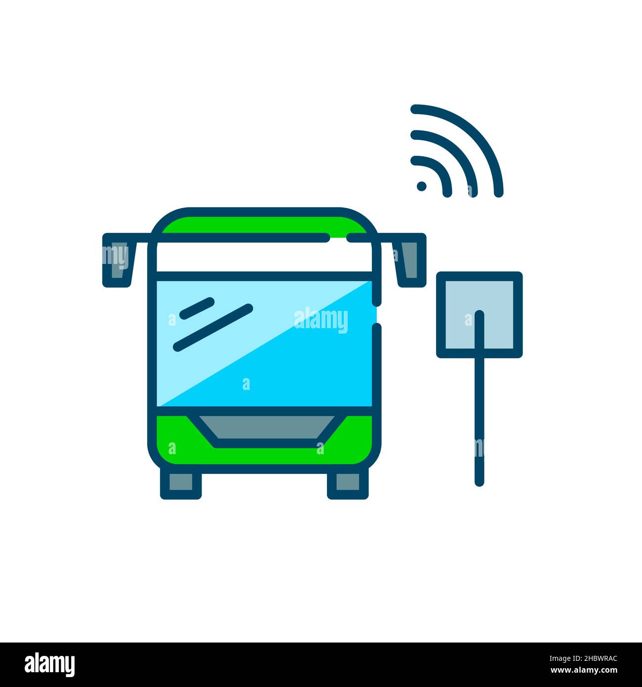 Smart public transportation. Bus with wireless sensors on a bus stop ...