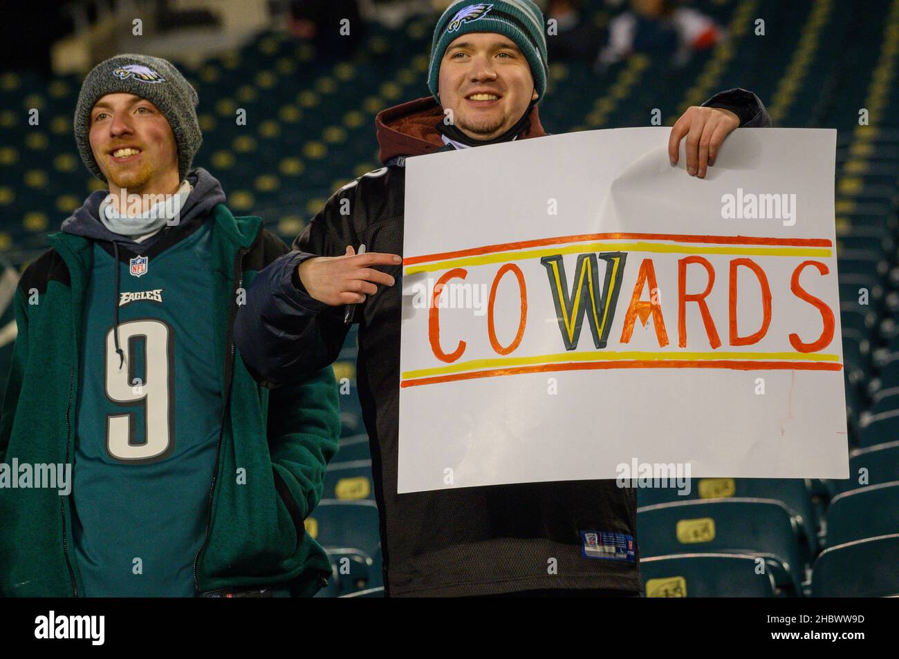 Philadelphia, Pennsylvania, USA. 21st Dec, 2021. December 21, 2021, Philadelphia PA- Eagles fan displaying a sign during the game against the WFT at Lincoln Financial Field (Credit Image: © Ricky Fitchett/ZUMA Press Wire) Stock Photo