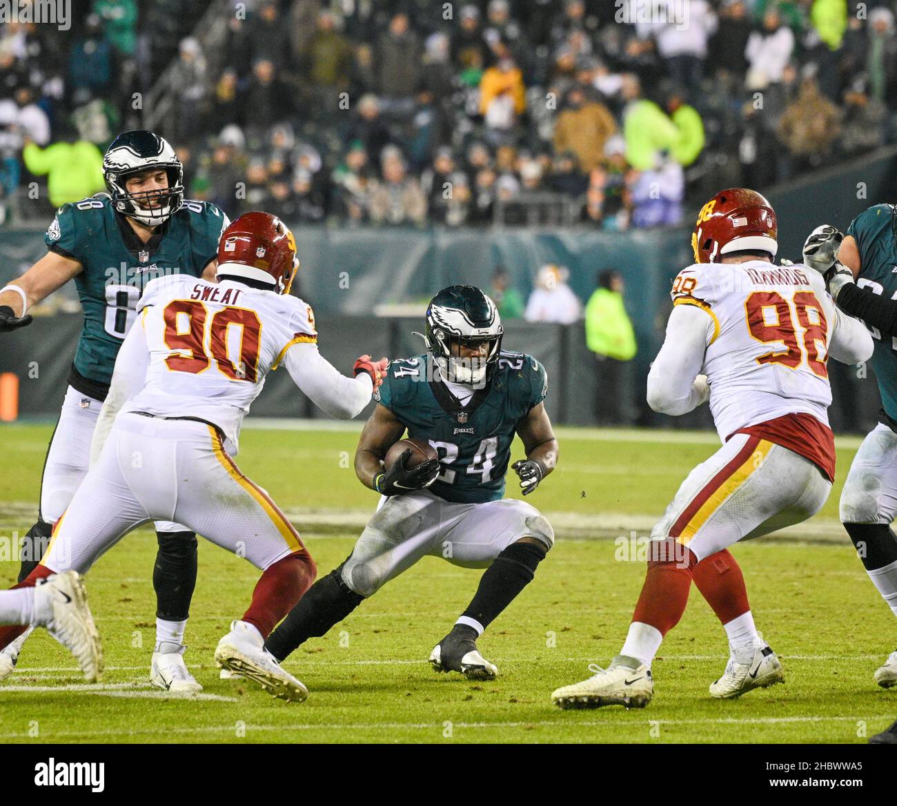 Philadelphia, Pennsylvania, USA. 21st Dec, 2021. December 21, 2021, Philadelphia PA- Eagles JORDAN HOWARD RB (24) in action during the game against the WFT at Lincoln Financial Field (Credit Image: © Ricky Fitchett/ZUMA Press Wire) Stock Photo