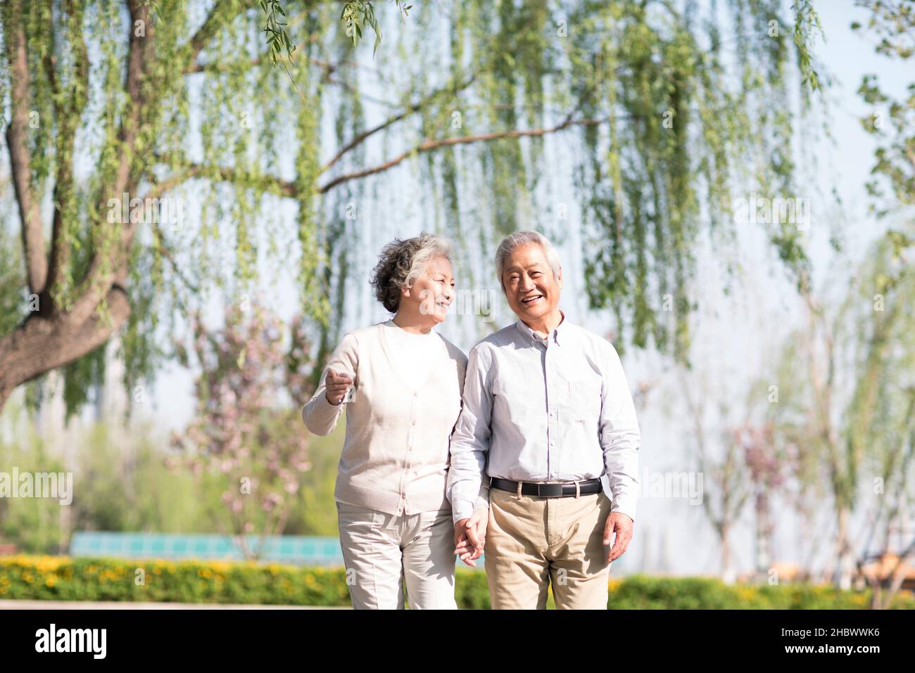 Happy old couple walking in the park Stock Photo - Alamy
