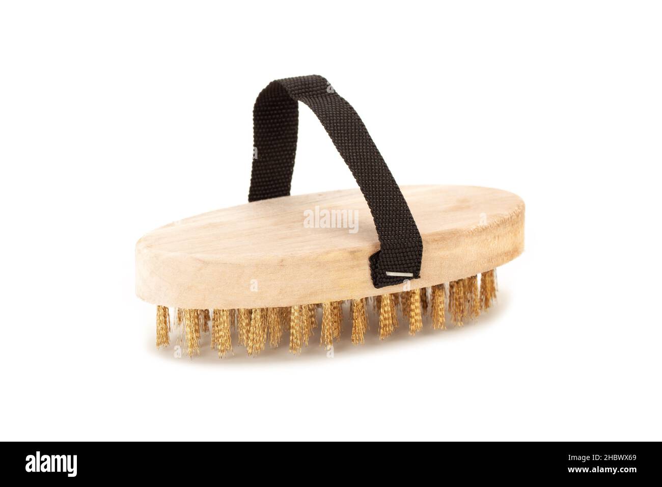 brass wire brush wooden handle on white background Stock Photo