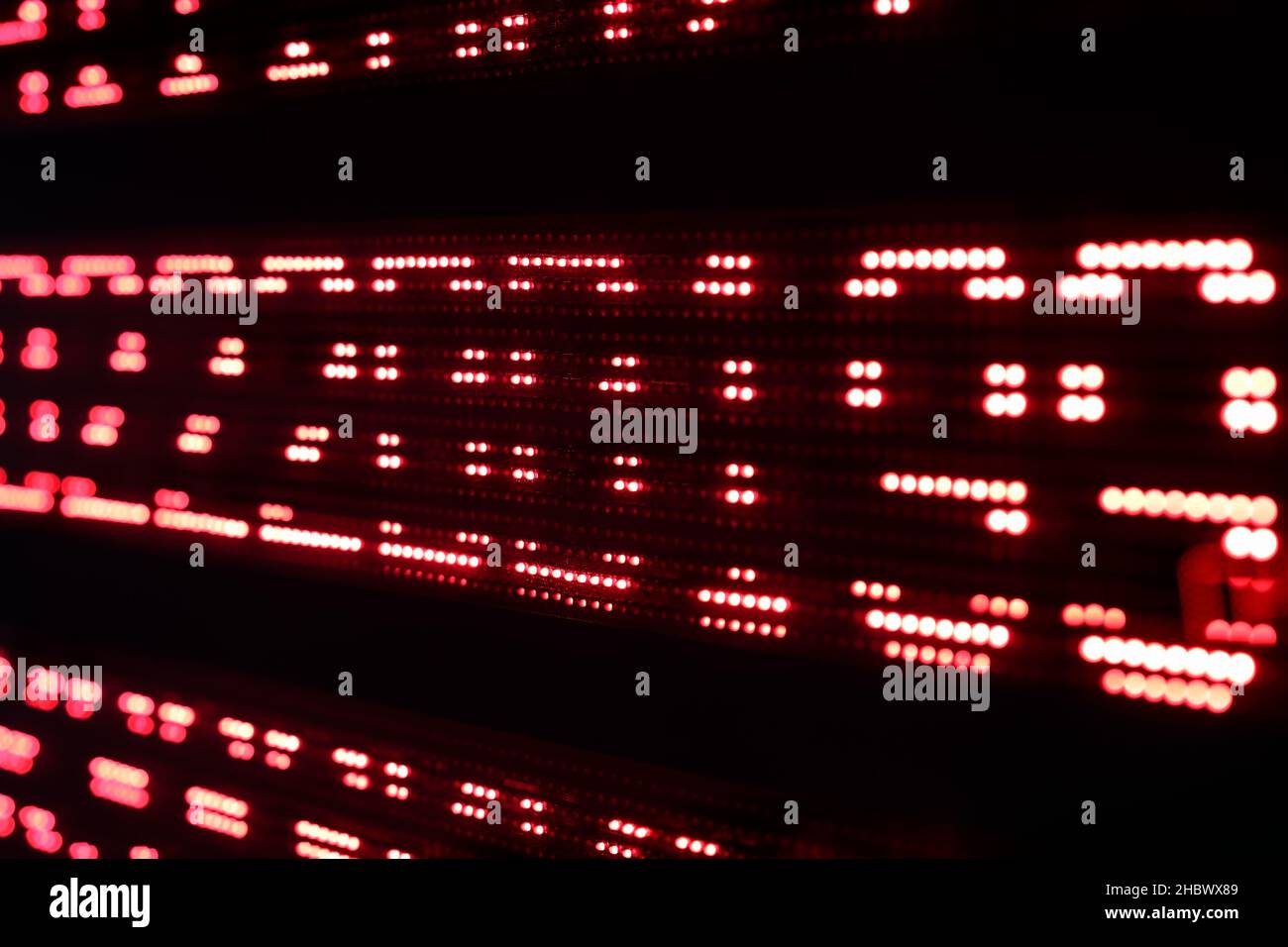 Multi-line scrolling message LED display. Selective focus. Stock Photo