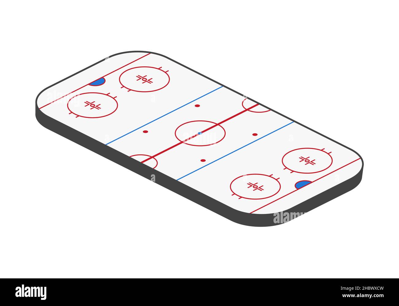 Ice hockey rink. Isometric arena with scratches. Vector illustration