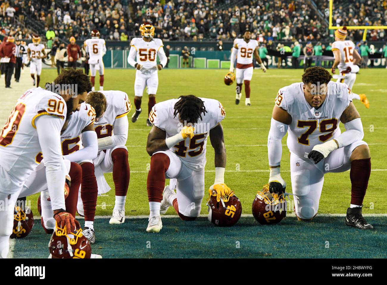 Philadelphia, Pennsylvania, USA. 21st Dec, 2021. December 21, 2021, Philadelphia PA- WFT players having a word of prayer before the game at Lincoln Financial Field (Credit Image: © Ricky Fitchett/ZUMA Press Wire) Stock Photo