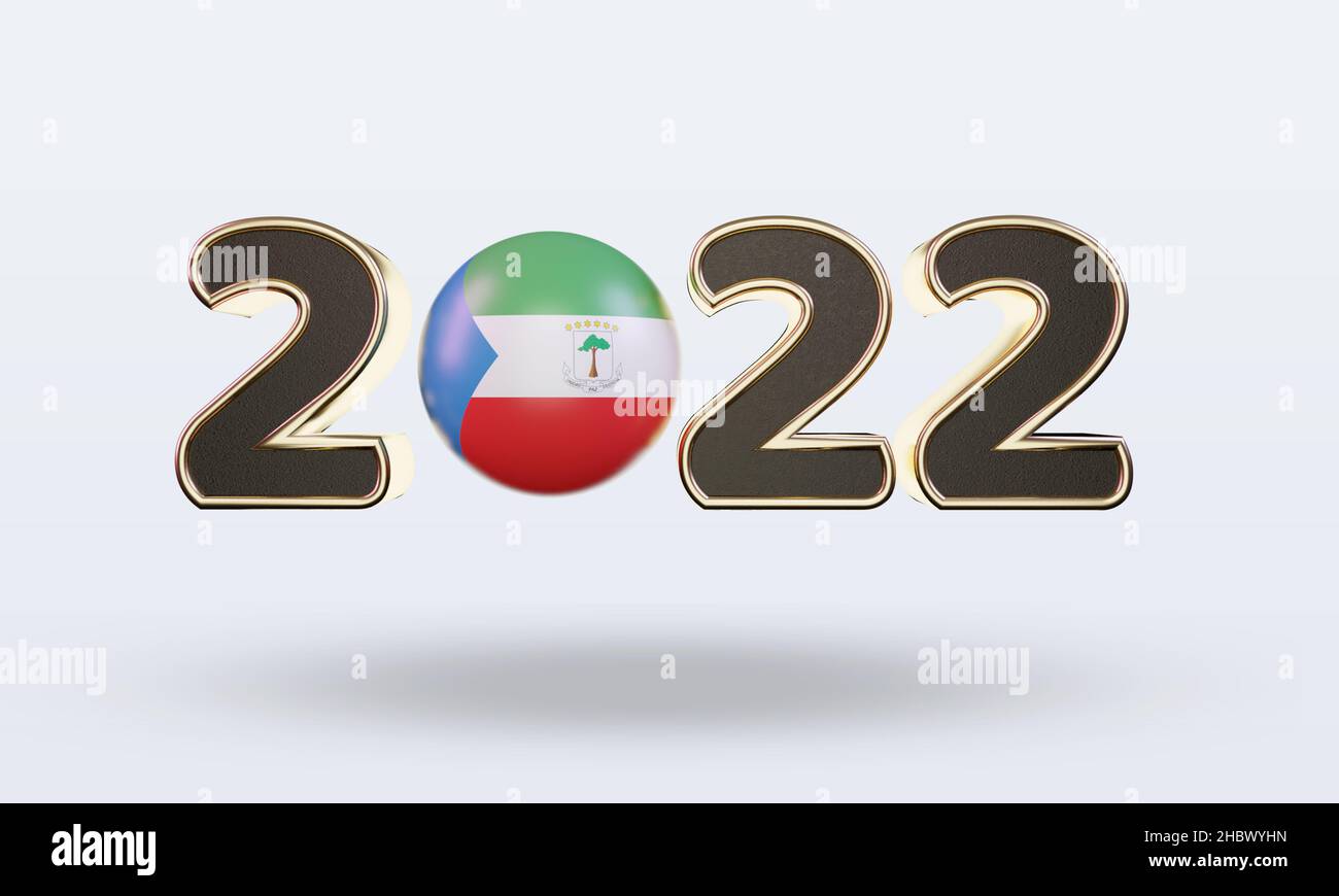 3d text 2022 Equatorial Guinea flag rendering front view Stock Photo