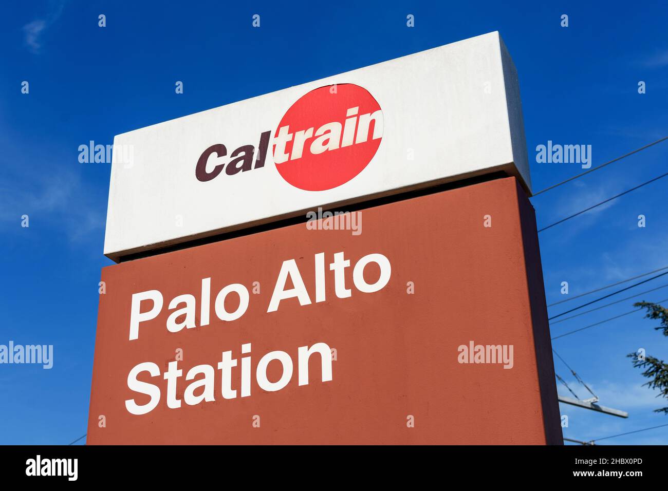 Palo Alto Train Station sign. Caltrain signpost - Palo Alto, California ...