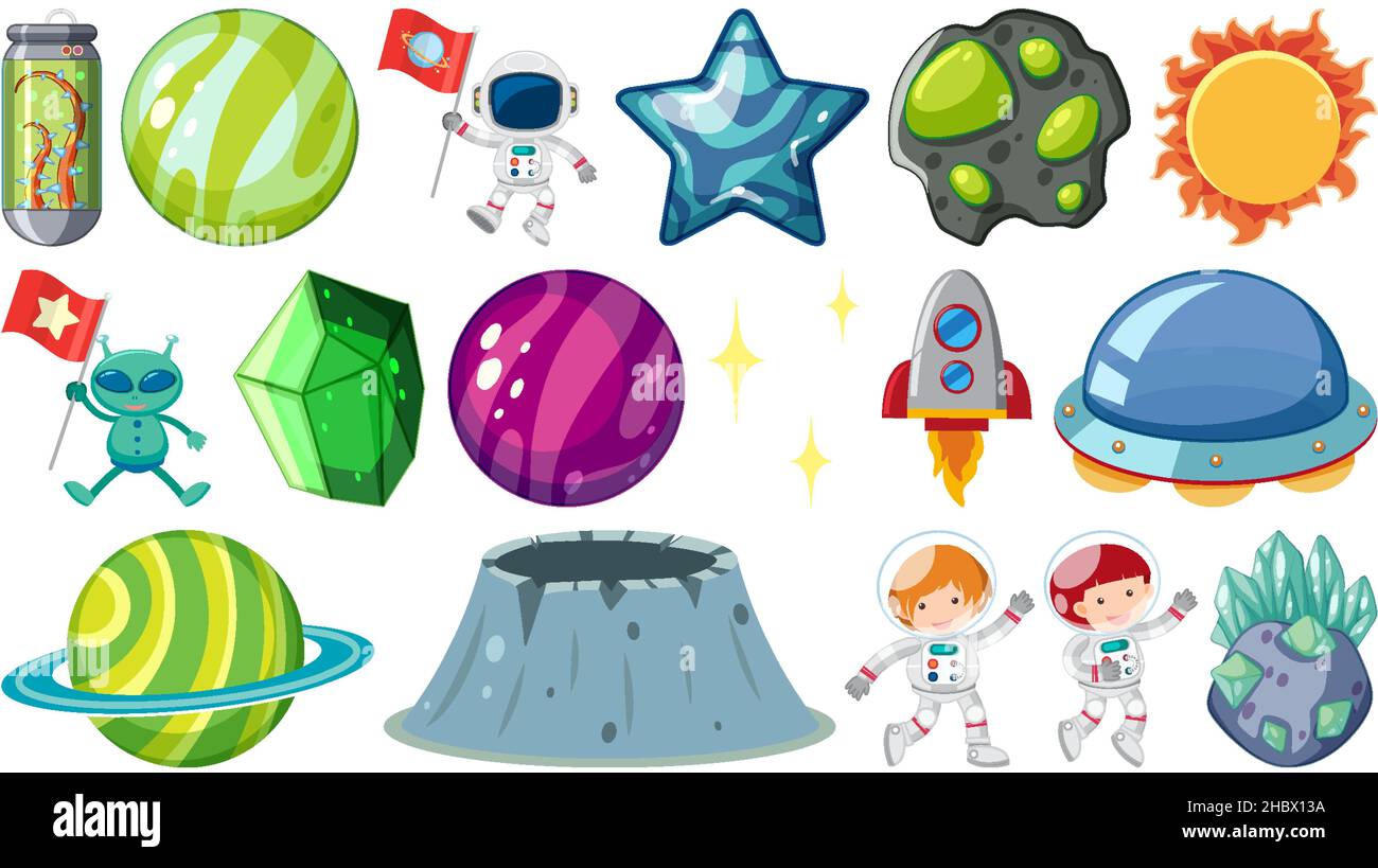 Set of isolated fantasy space objects illustration Stock Vector Image ...