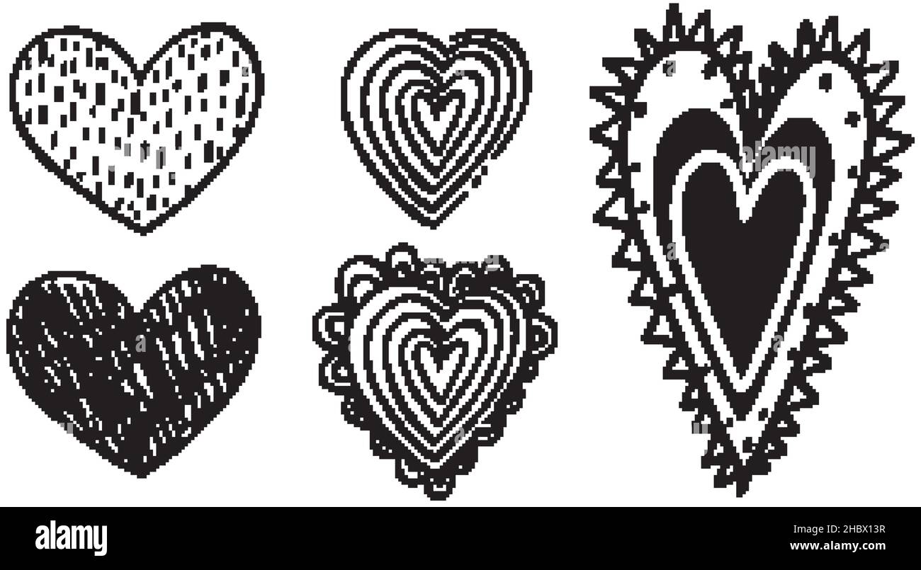 Set of different hearts in doodle style illustration Stock Vector Image ...