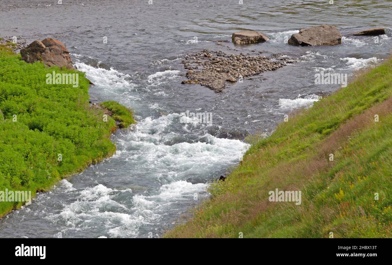 RIver on Iceland disappearing in the Atlantic Ocean Stock Photo - Alamy