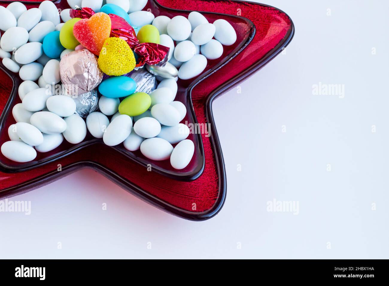 Traditional Turkish Hard,Coated Almond Candies in the star shaped,red