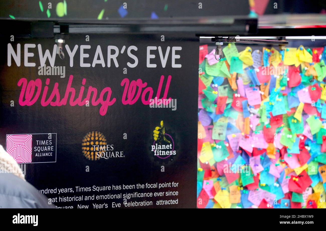 New Year's Eve wishing wall getting ready in Times Square, New York