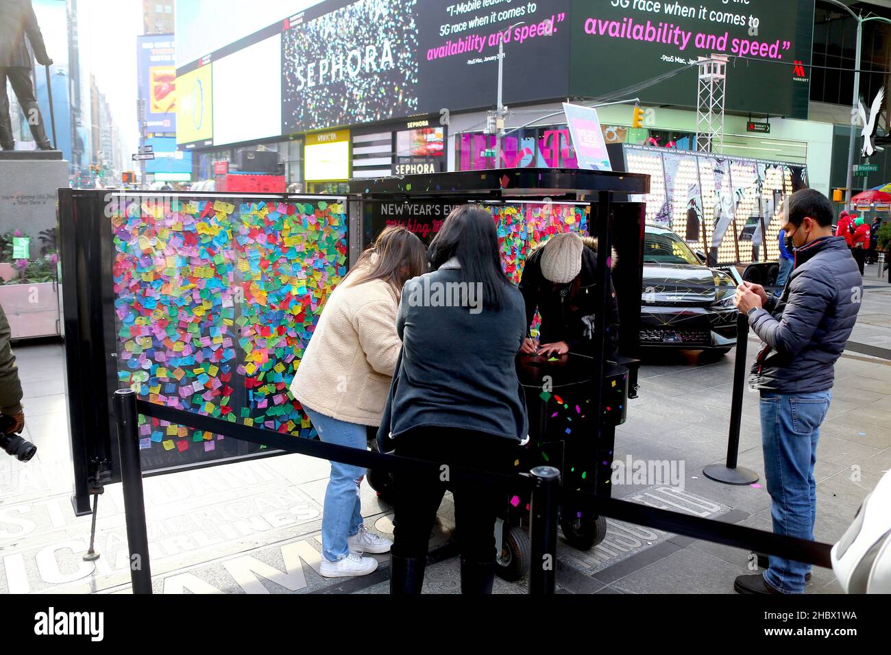 New Year's Eve wishing wall getting ready in Times Square, New York