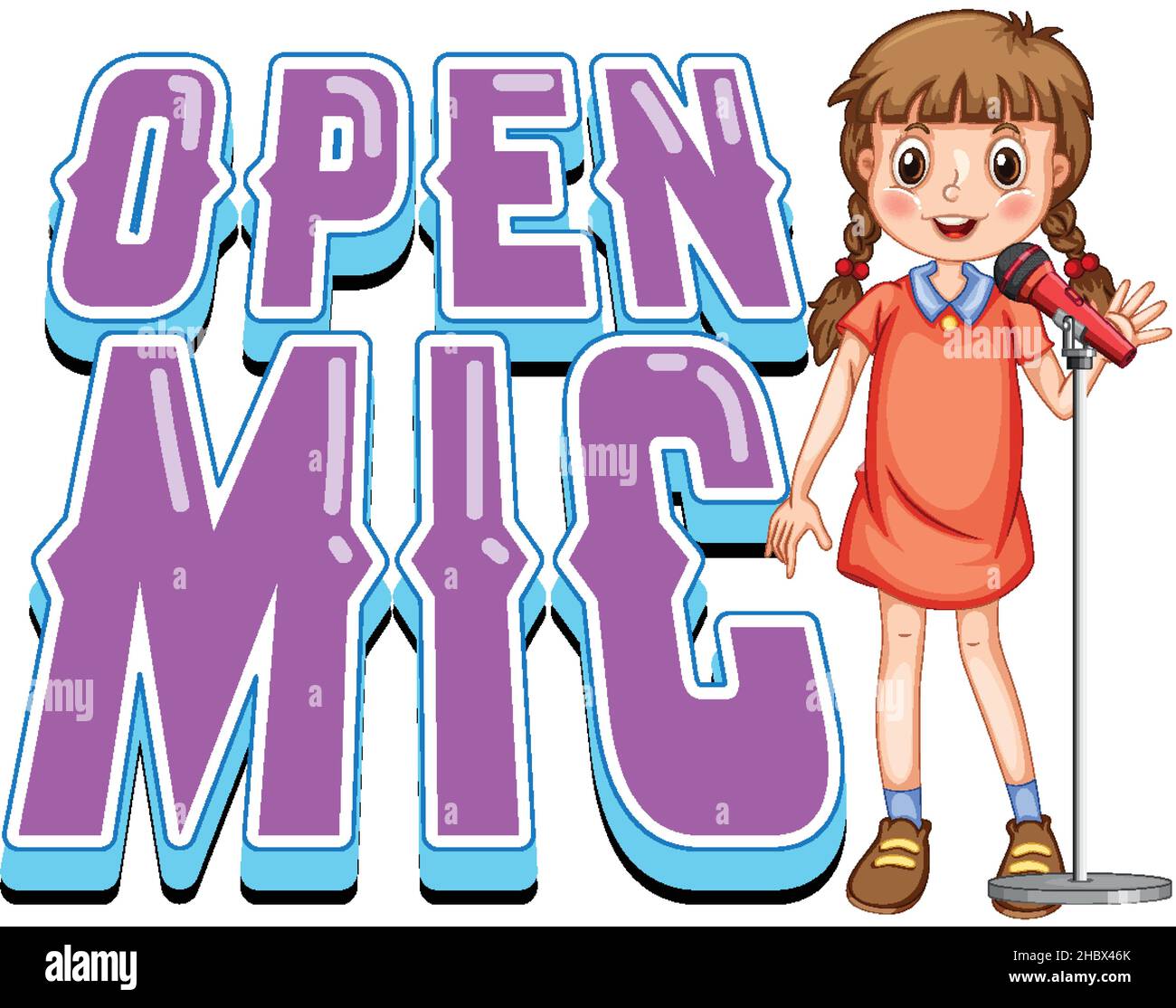 Open mic logo design with singer girl cartoon character illustration ...