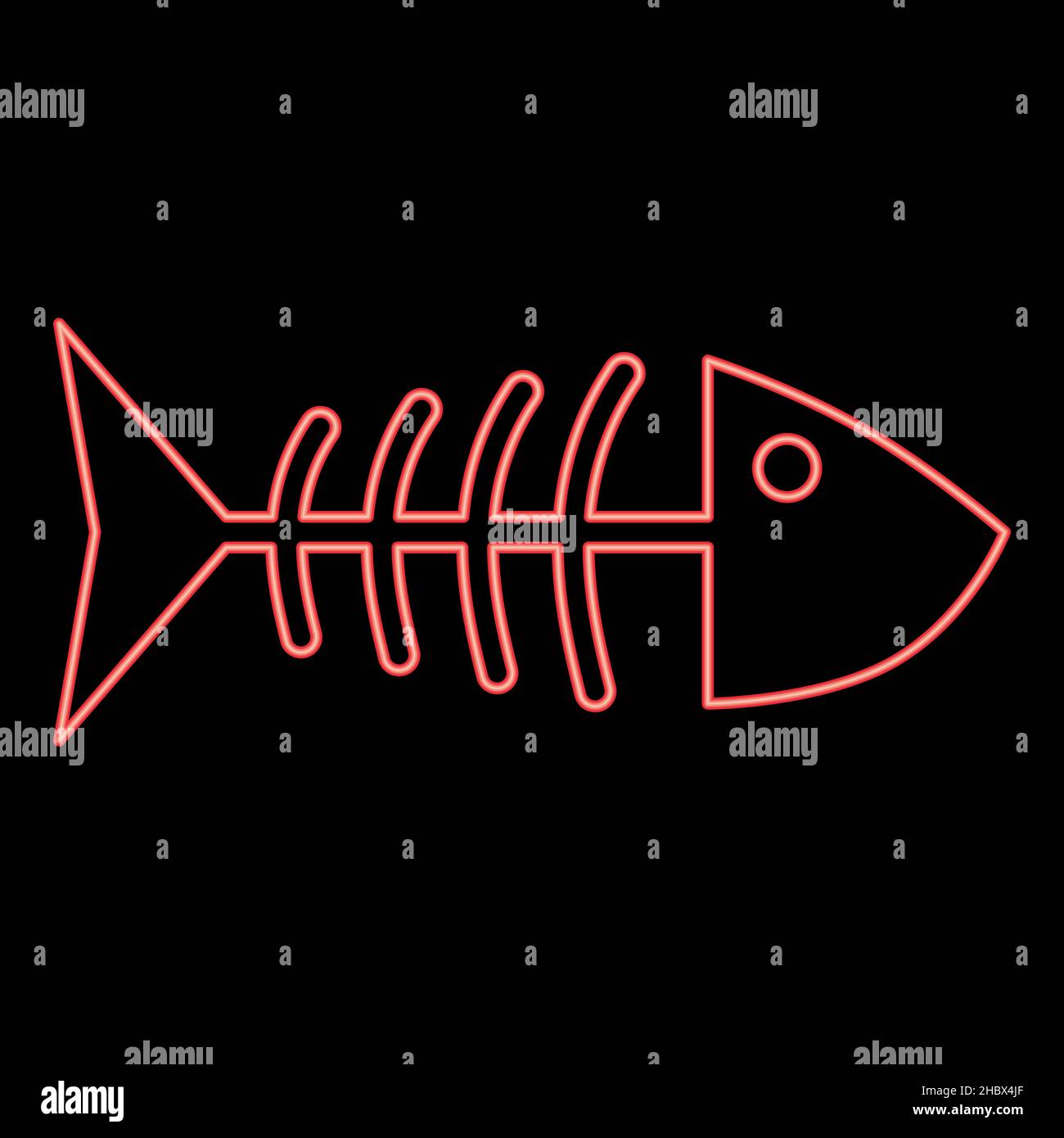 Neon fish sceleton red color vector illustration image flat style light Stock Vector