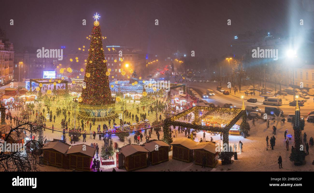 Celebration of Christmas and New Year 2021 in styles of Fabulous Forest with Christmas tree of 31 meters at the St.Sophia Square Stock Photo