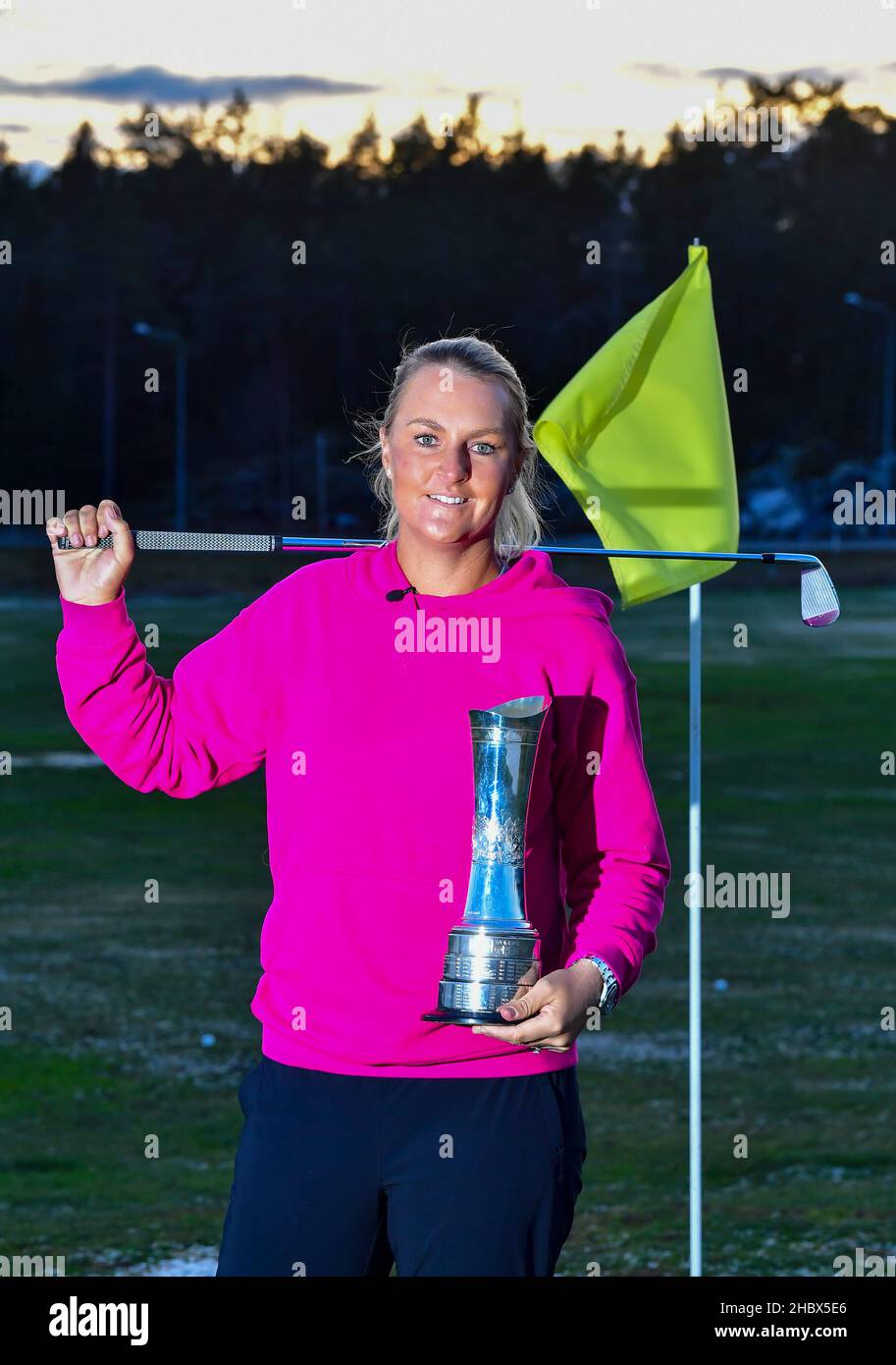 Swedish professional golfer Anna Nordqvist, holding her British Open