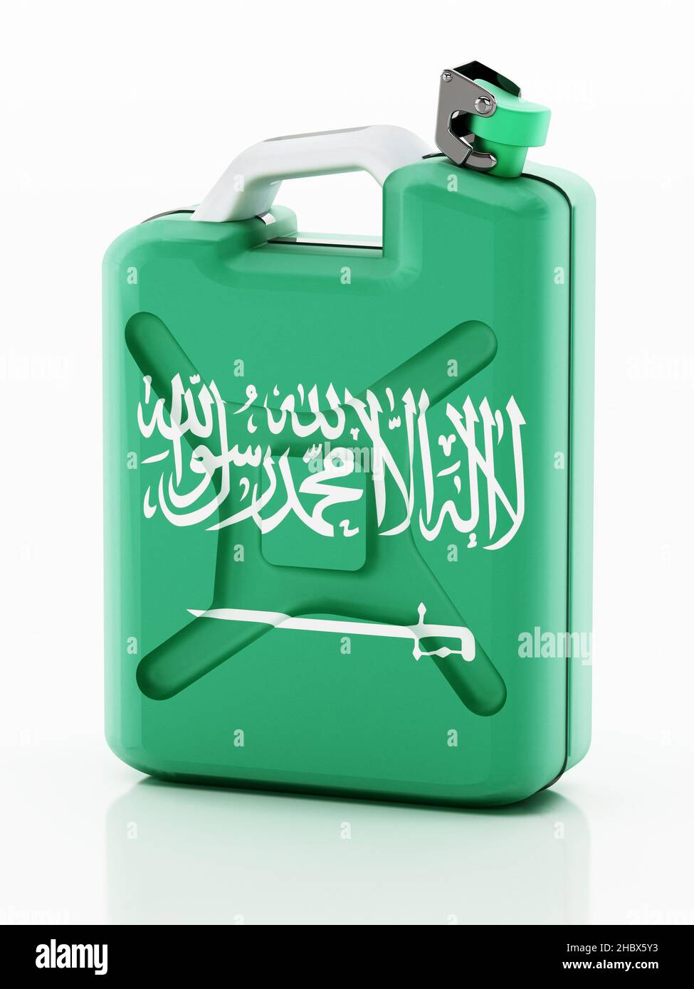 Gas can with Saudi Arabia flag isolated on white background. 3D illustration. Stock Photo