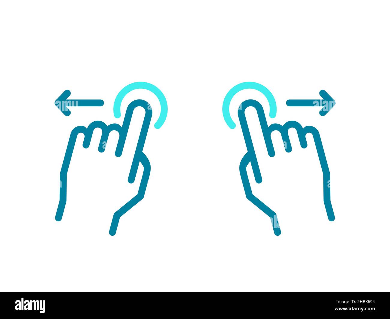 Swipe gesture line icon. Two hands zoom out touch screen. Mobile phone or tablet interface. Slide right and left. Horizontal swipe magnify movement. Stock Vector