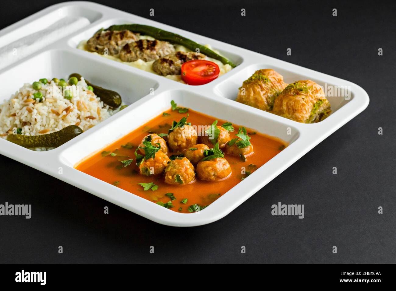 Traditional Turkish,meatballs soup,rice,mashed potatoes,grilled