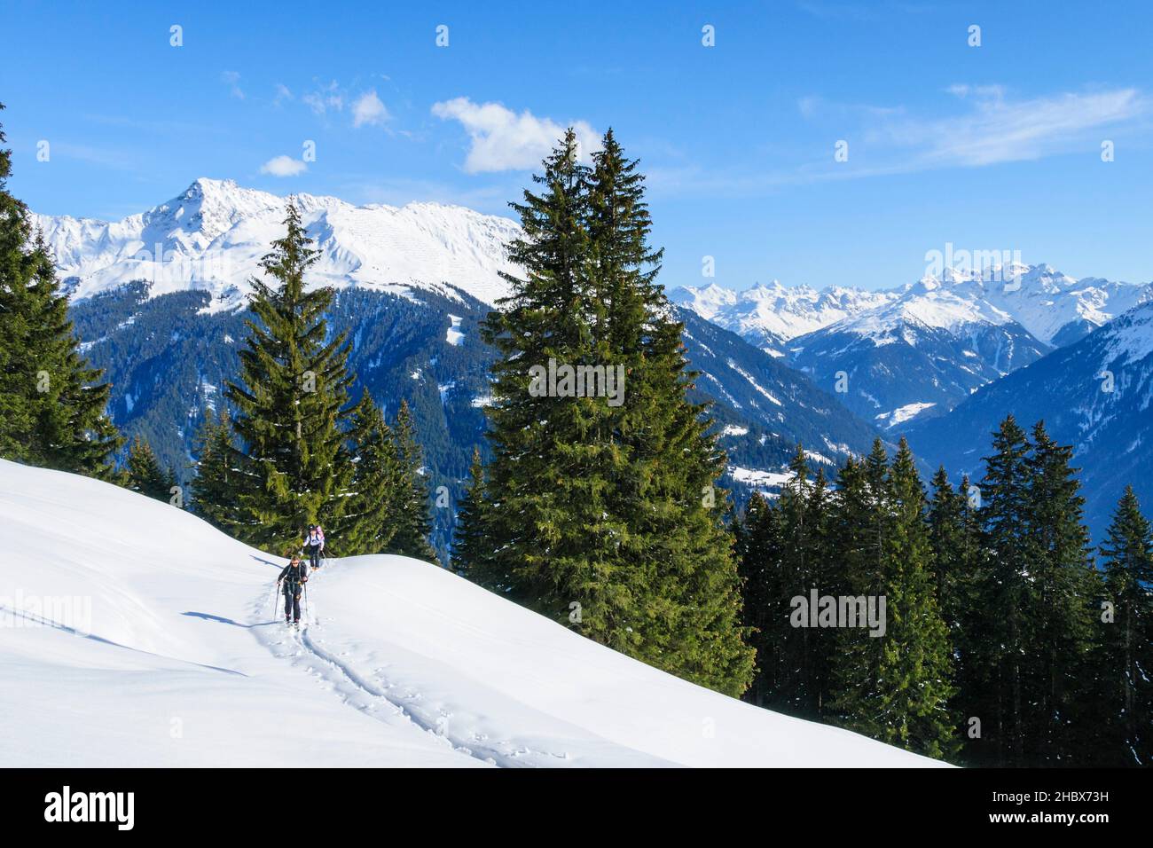Ski tour in magnificent mountain scenery in Montafon Stock Photo