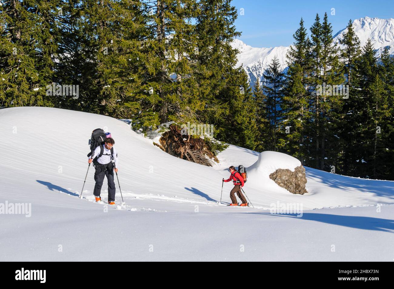 Ski tour in magnificent mountain scenery in Montafon Stock Photo