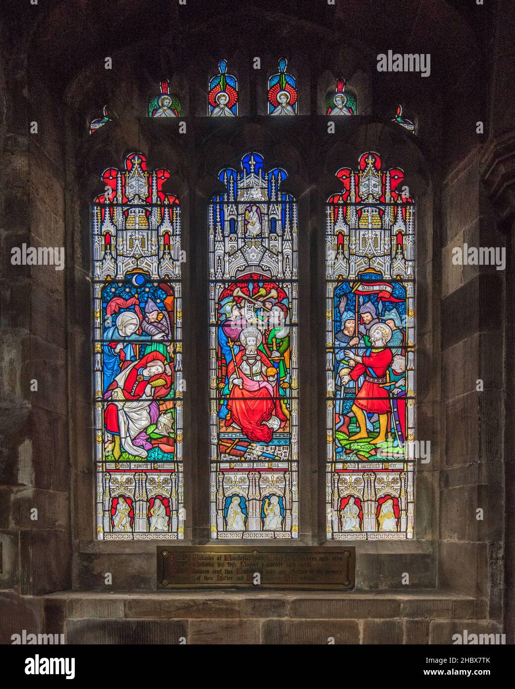 The church of St Marys, Sandbach features many beautiful stained glass windows. Stock Photo