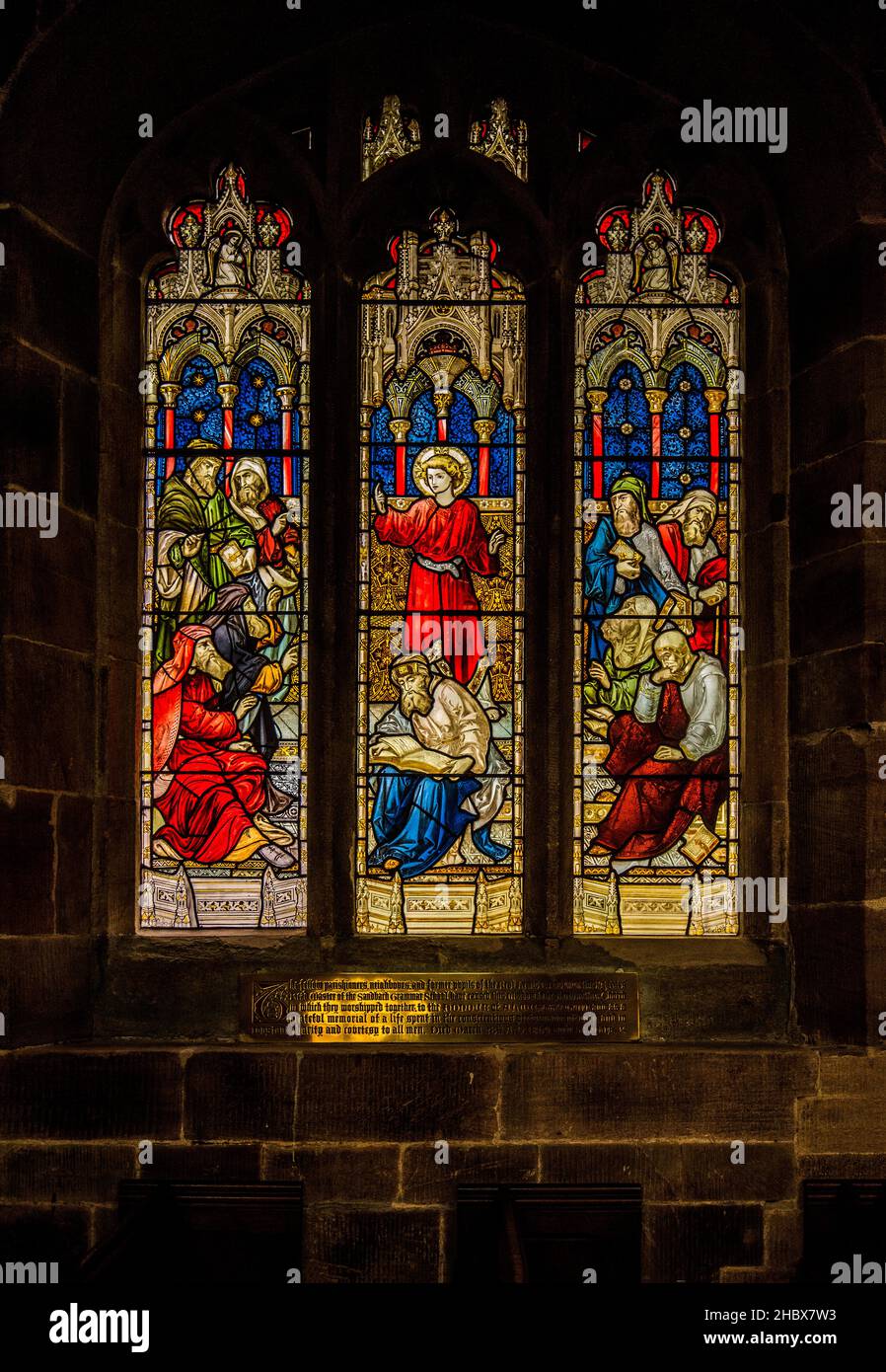 The church of St Marys, Sandbach features many beautiful stained glass windows. Stock Photo