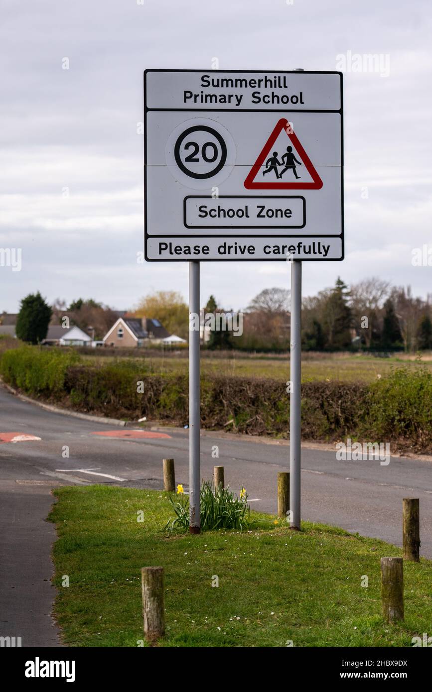 Summerhill PS.School Zone street sign. Poverty Lane Maghull Stock Photo