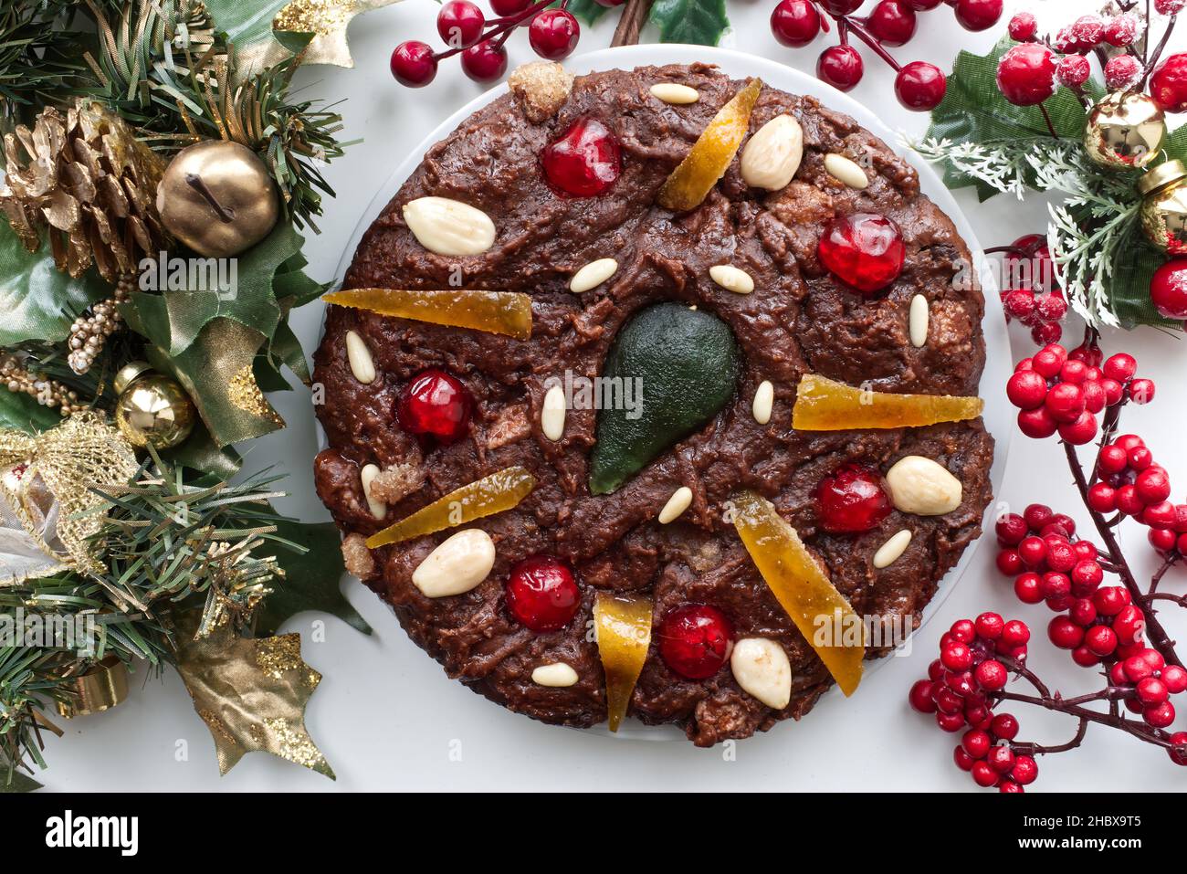 Homemade Italian Certosino di Bologna, traditional Christmas cake from Bologna. Italy Stock Photo