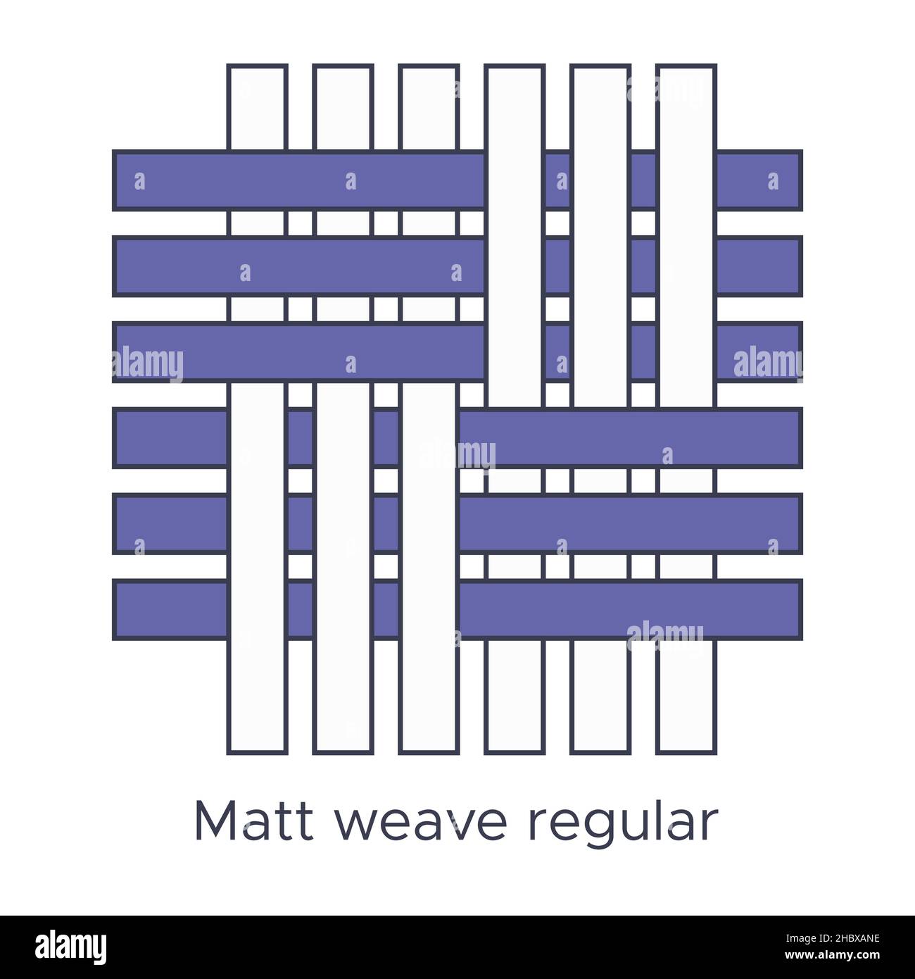 Fabric matt weave regular type sample. Weave samples for textile education. Collection with pictogram line fabric swatch. Vector illustration in flat Stock Vector