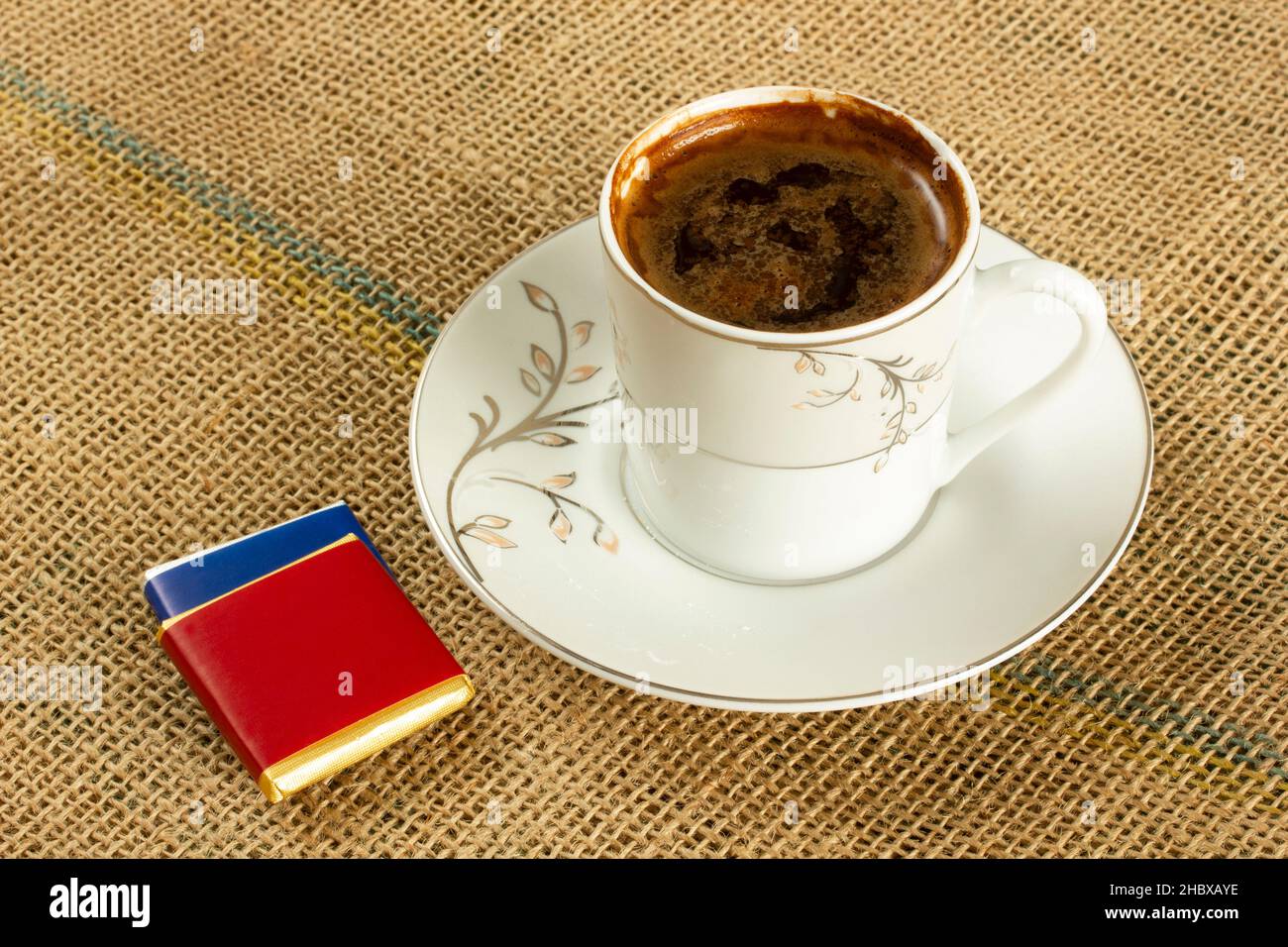 Traditional Turkish coffee and chocolates Stock Photo