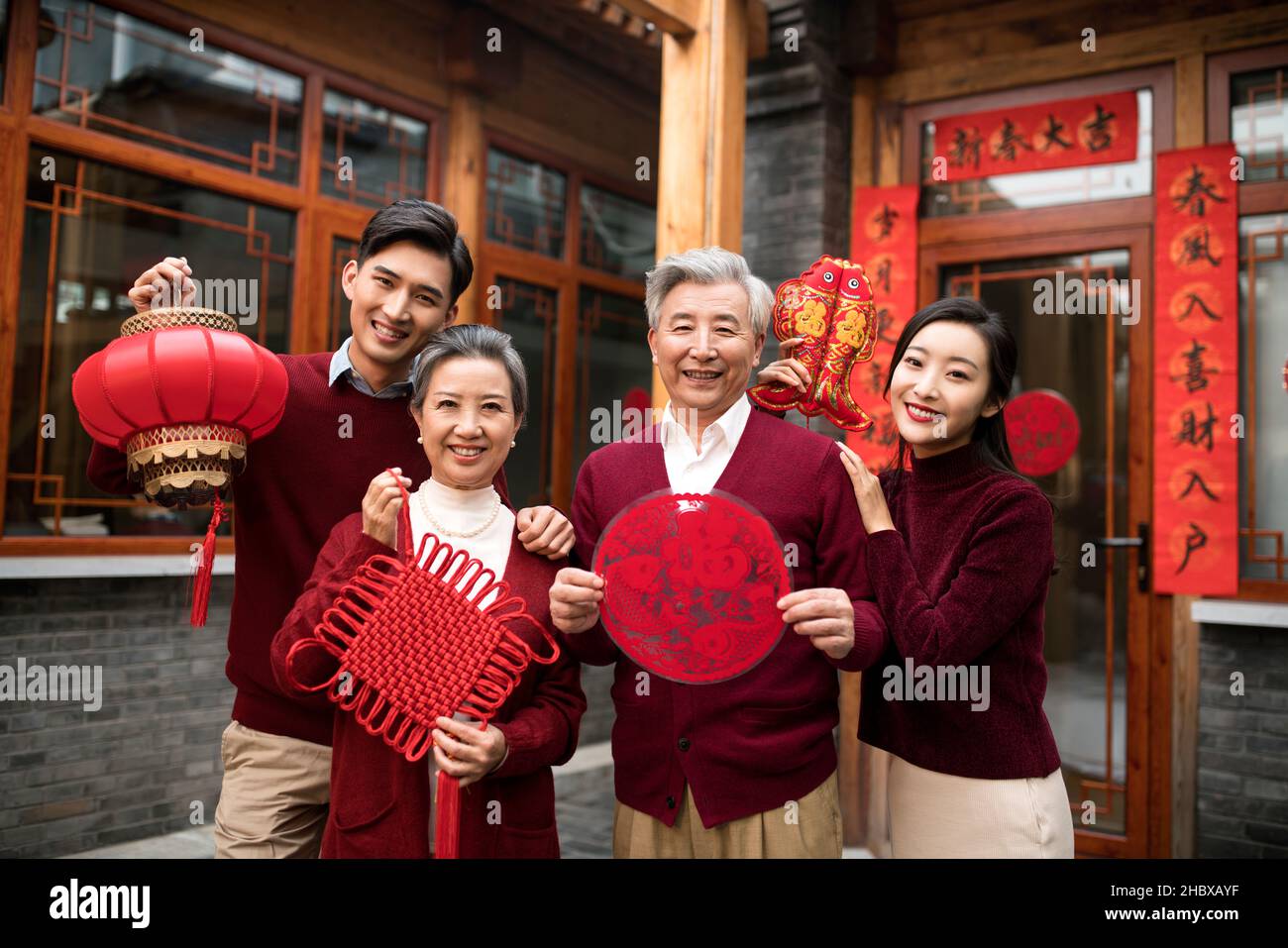 Two families greeting door hi-res stock photography and images - Alamy