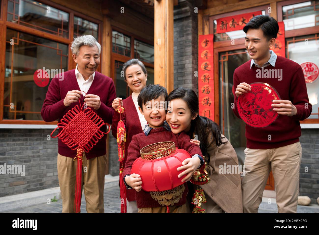 Happy families celebrating the new year Stock Photo