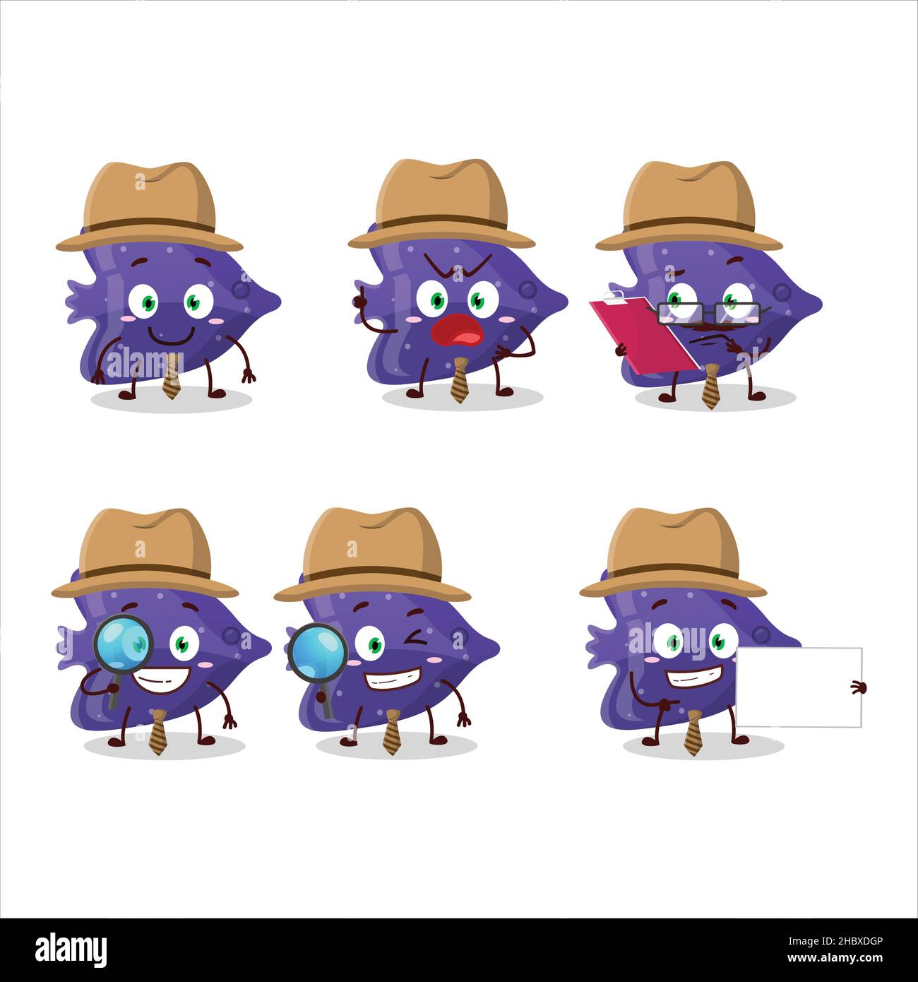 Detective fish purple gummy candy cute cartoon character holding ...