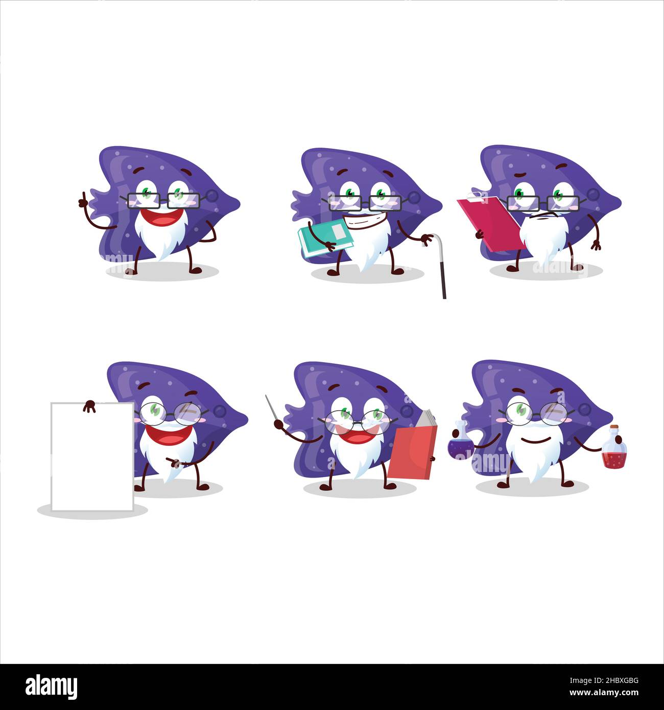 Professor fish purple gummy candy academic cartoon character working on ...