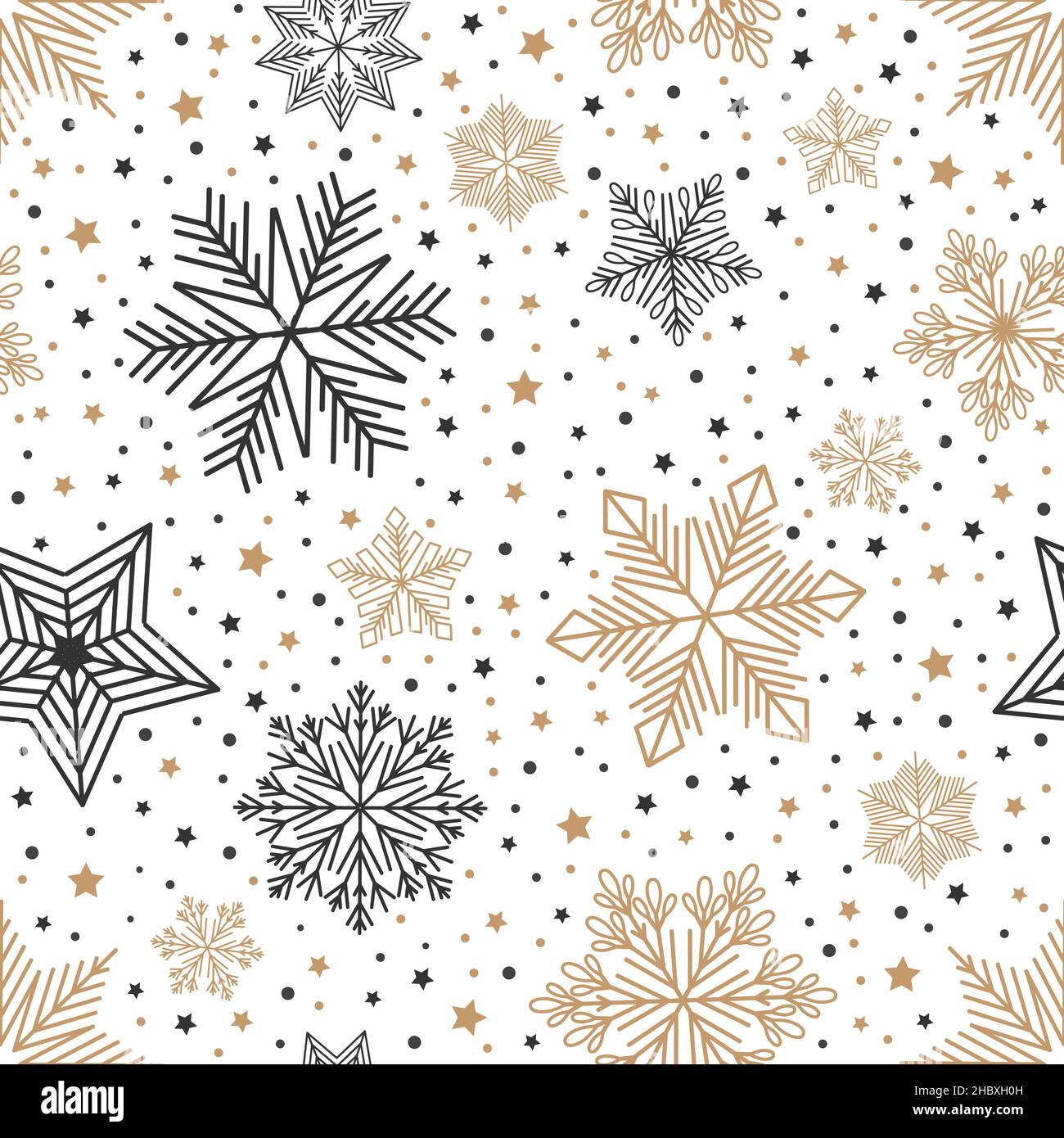 Christmas seamless pattern with geometric motifs. Snowflakes with different ornaments. Stock Vector