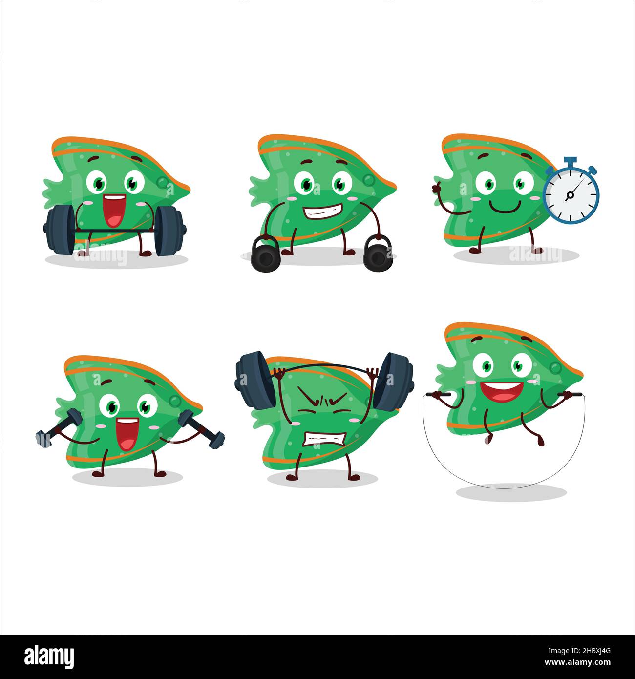 A healthy fish green gummy candy cartoon style trying some tools on Fitness  center. Vector illustration Stock Vector Image & Art - Alamy