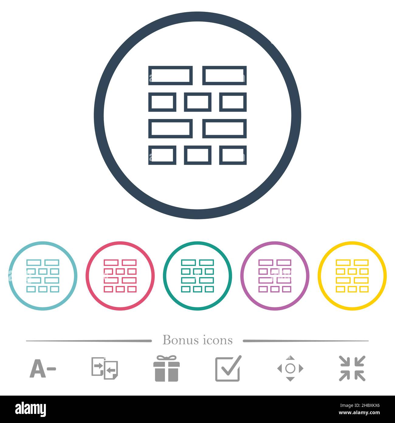 Brick wall outline flat color icons in round outlines. 6 bonus icons ...