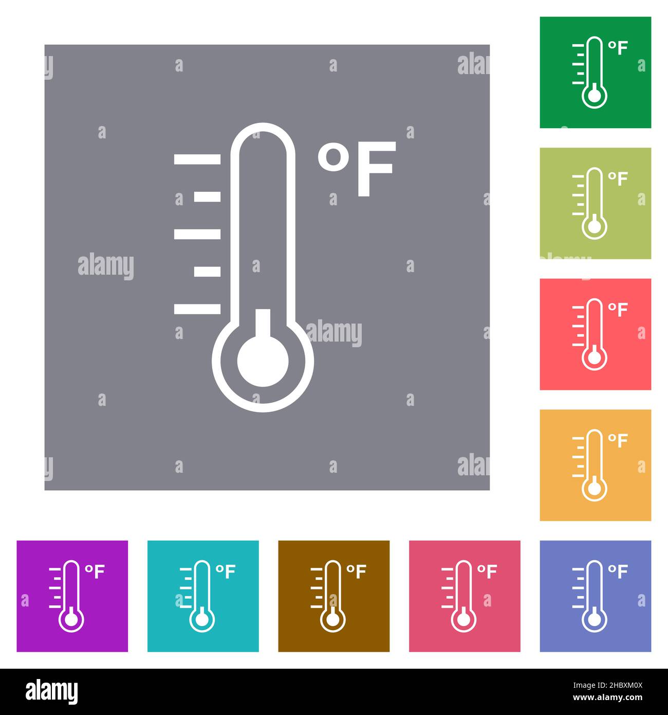 Fahrenheit thermometer cold temperature flat icons on simple color ...