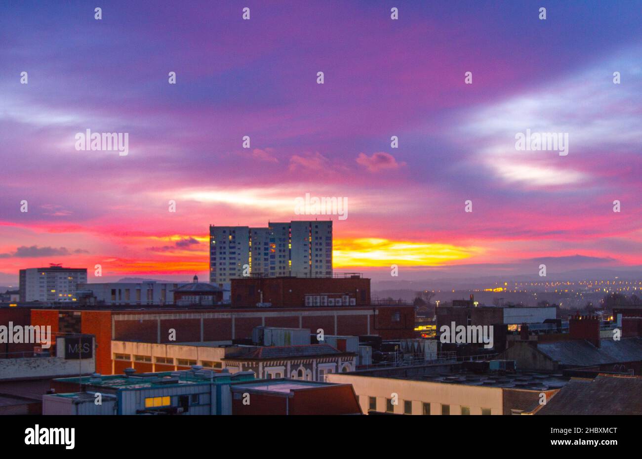 Preston, Lancashire. UK Weather 22 Dec 2021. The skyline of Preston