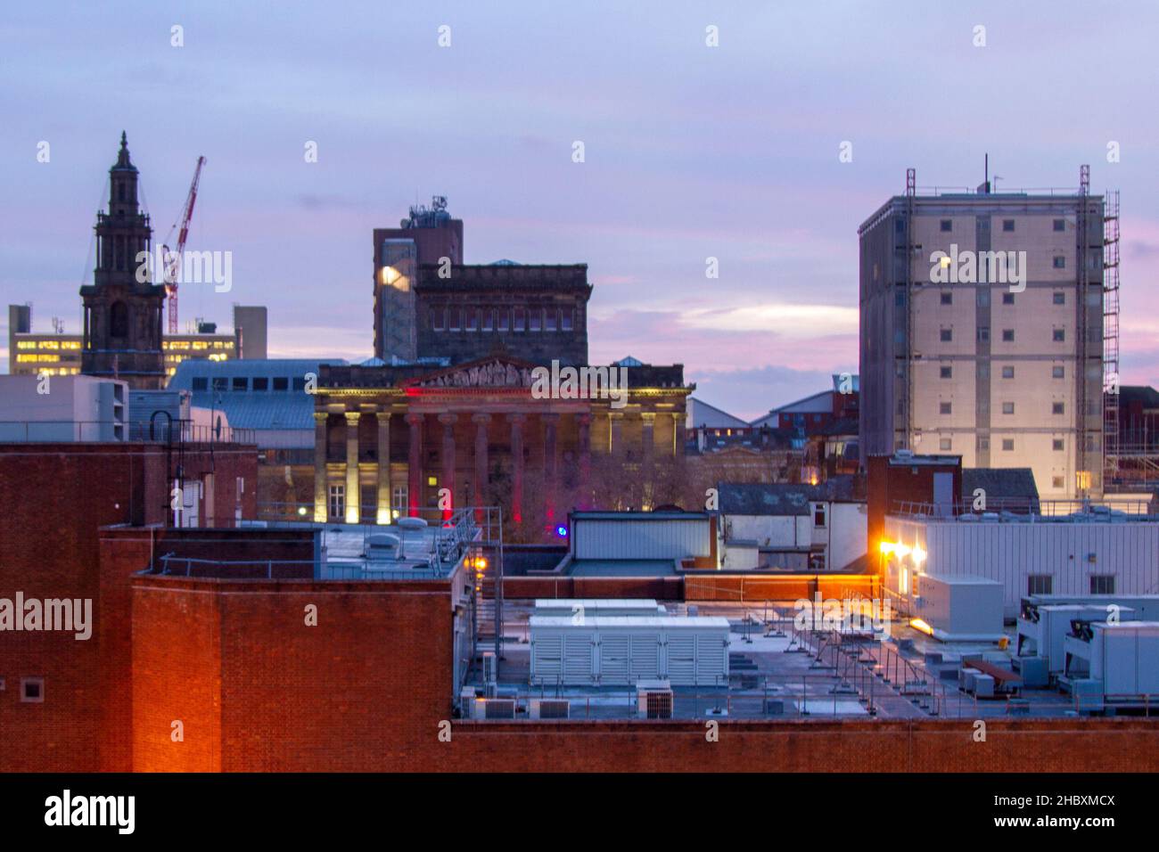 Preston, Lancashire. UK Weather 22 Dec 2021. The skyline of Preston, in the northwest, as the