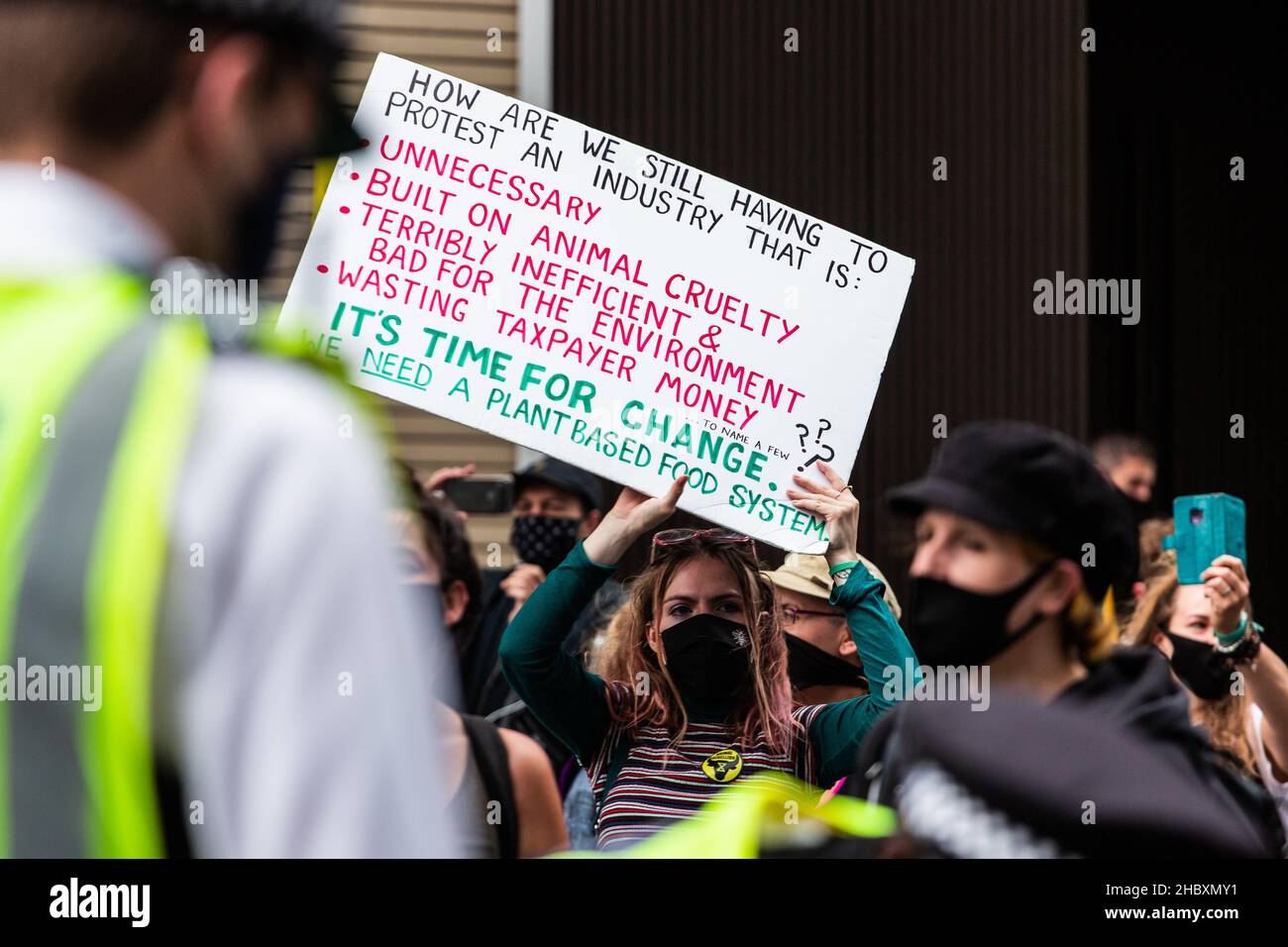 Animal rebellion protestors with placard time for. change London 2020 Stock Photo