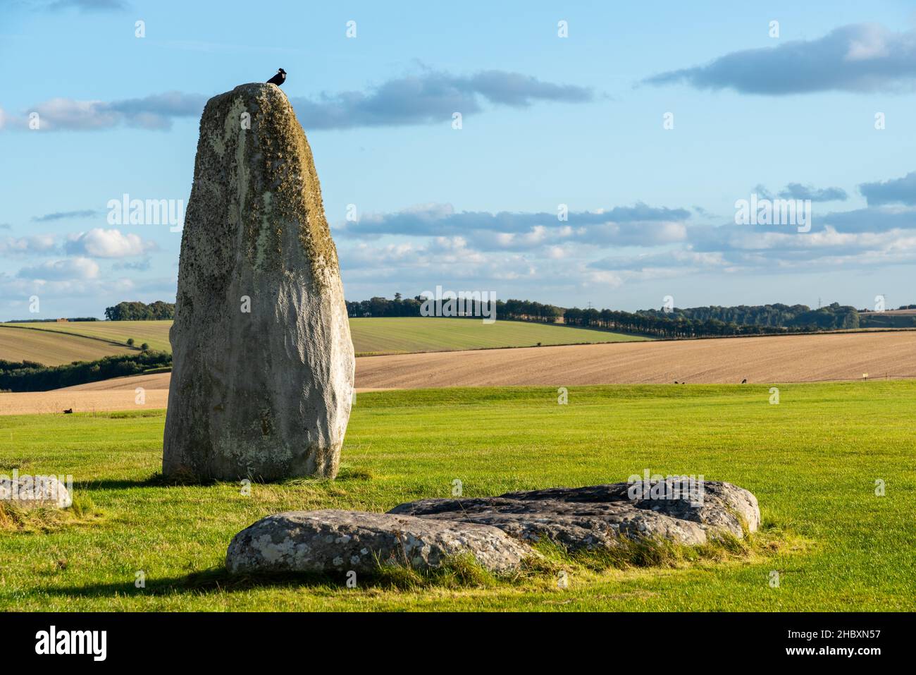 Stonehenge Single standing stone on a sunny day 2021 Stock Photo