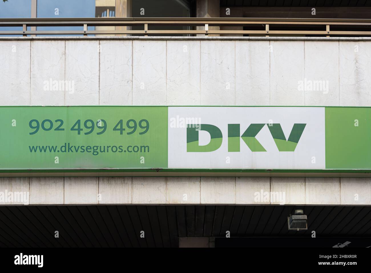 VALENCIA, SPAIN - DECEMBER 20, 2021: DKV belongs to ERGO Group, one of the largest insurance groups in Europe Stock Photo