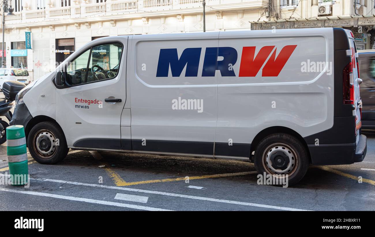 VALENCIA, SPAIN - DECEMBER 20, 2021: MRW is a Spanish logistics company Stock Photo